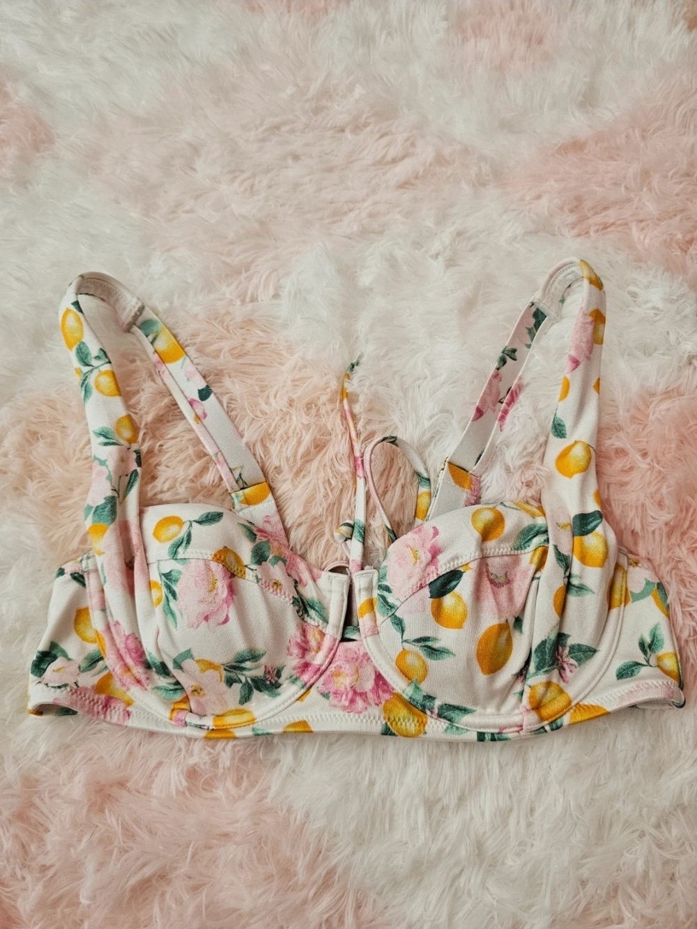 Victoria's Secret Lemon Floral Bikini Top in Cream, Pink & Yellow
